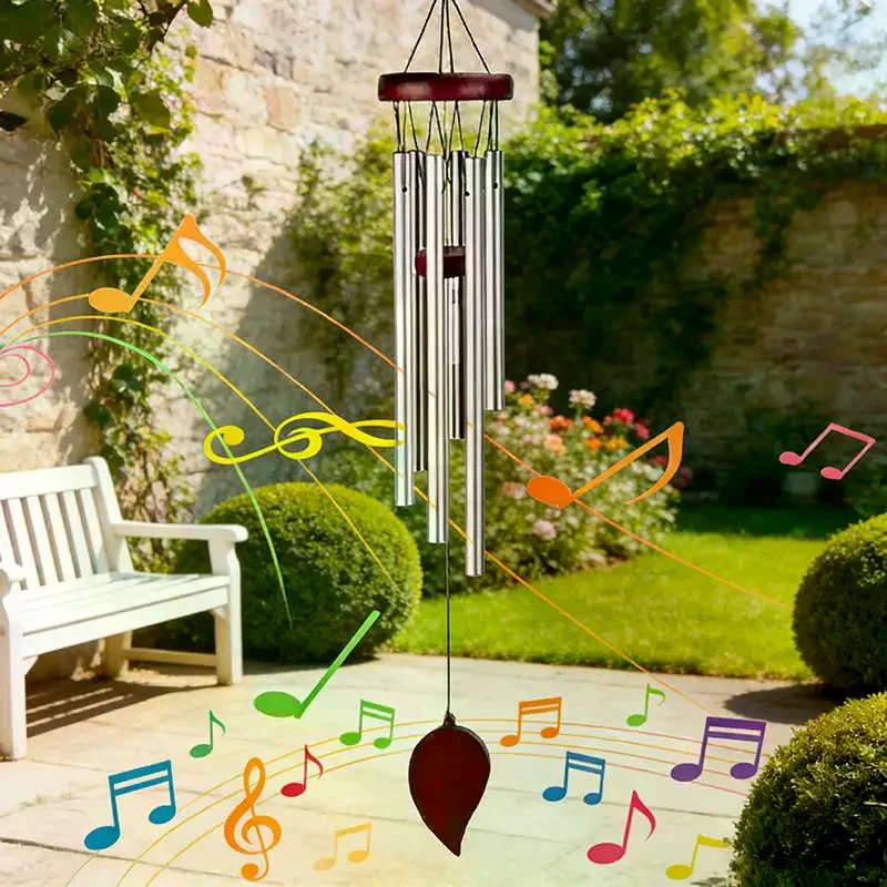 26 Inch Aluminum Pipe Wind Chimes With Wooden Hanging Tag Farmhouses Terraces Gardens Balcony Corridor Decoration Classic