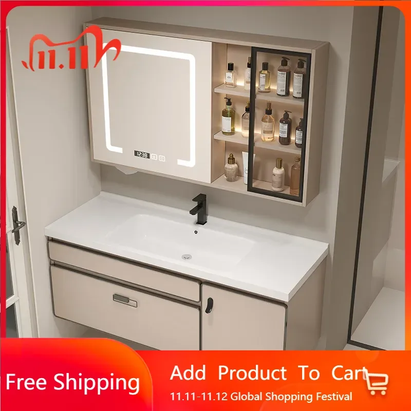 

Aesthetic Luxury Solid Wood Bathroom Cabinets Ceramic Integrated Washbasin Bathroom Vanity Ergonomic Vestidores Home Furniture