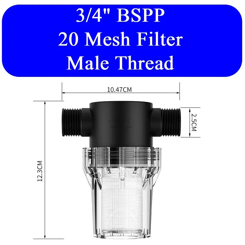 1/2" 3/4" 1" BSPP mannelijke schroefdraad, inbouwzeef voor water, 10-200 mesh, roestvrijstalen voorfilter voor waterpomp, hogedrukreiniger.
