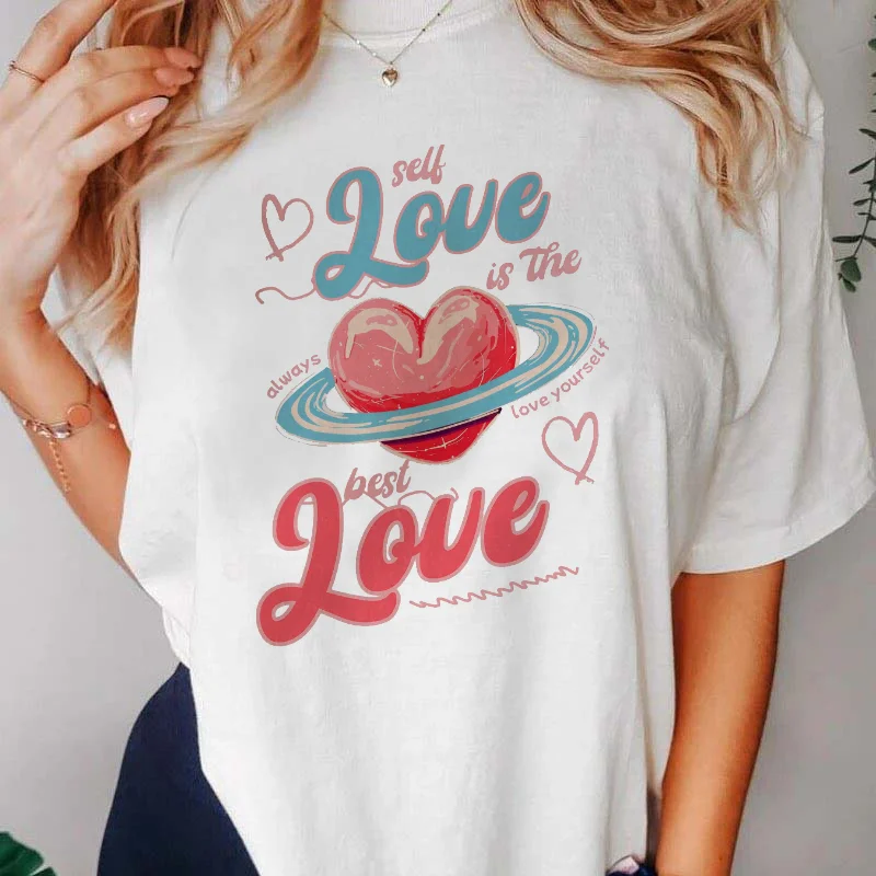 Sweet Women's Casual T-Shirt Pattern Kawaii T-Shirt Printed Women's Clothing Short Sleeve Top Valentine's Day Cute T-Shirt