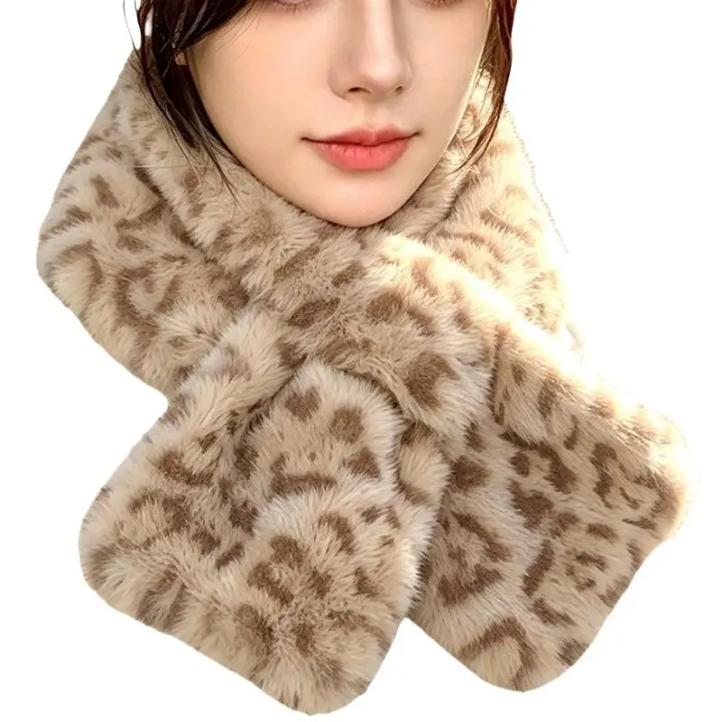 Schal mit Leopardenmuster aus Kunstfell, ultraweich, flauschig, bietet hervorragende Wärme, ideal für den Winter, zum Tragen im Freien und im Alltag. – Detail 6