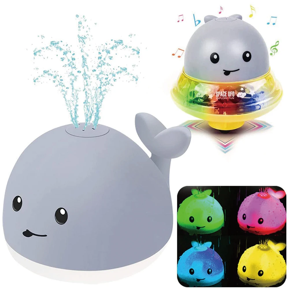 

Cute Baby Light Up Bath Toys Whale Water Sprinkler Pool Toys 2 in 1 Space UFO Car with Musical Fountain Toy for Toddlers Kids