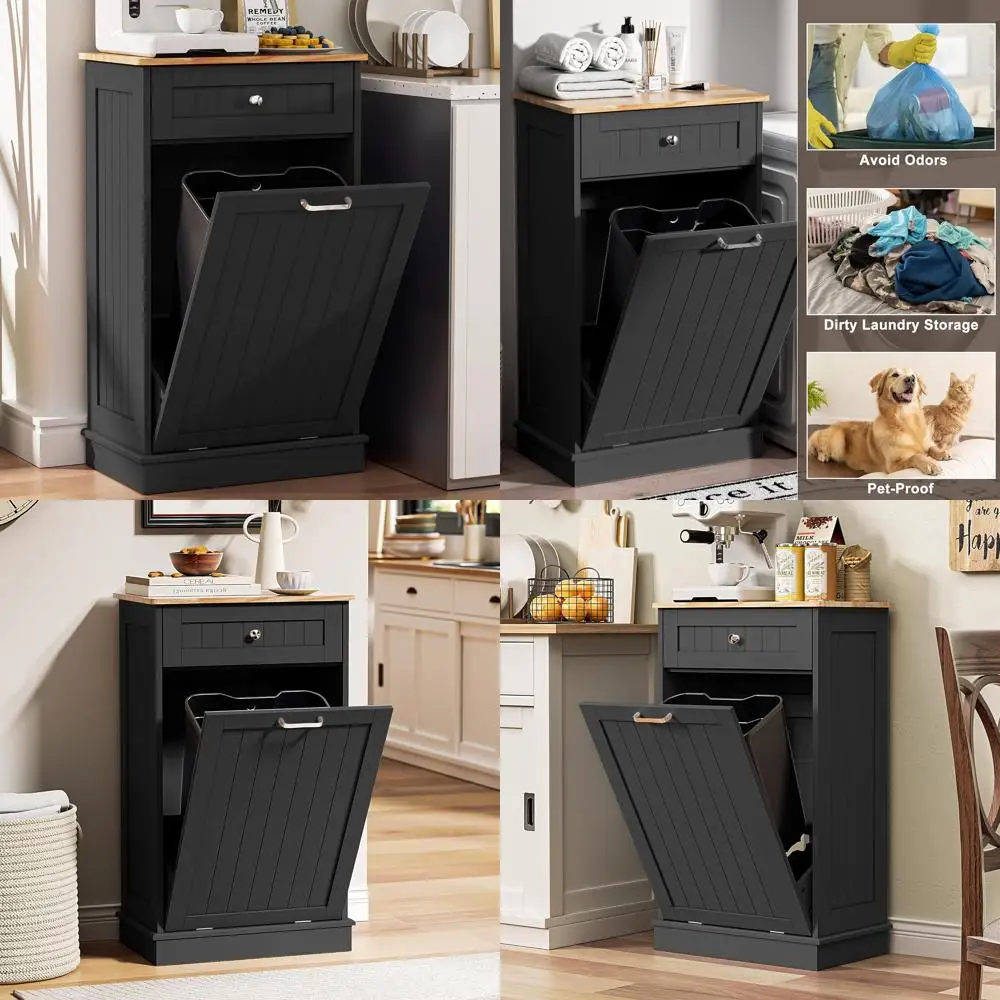 

Freestanding Tilt-Out Trash Can Cabinet with 13 Gallons Capacity for Kitchen Waste and Recycling Storage Solutions