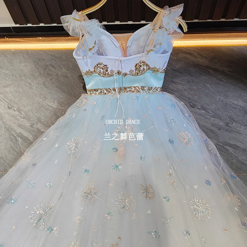 BT250622 Professionelle Hohe Qualität Benutzerdefinierte Größe Kinder Mädchen Frauen Erwachsene Ballett Tanz Performance Tragen Blau Lange Chiffon Kleid