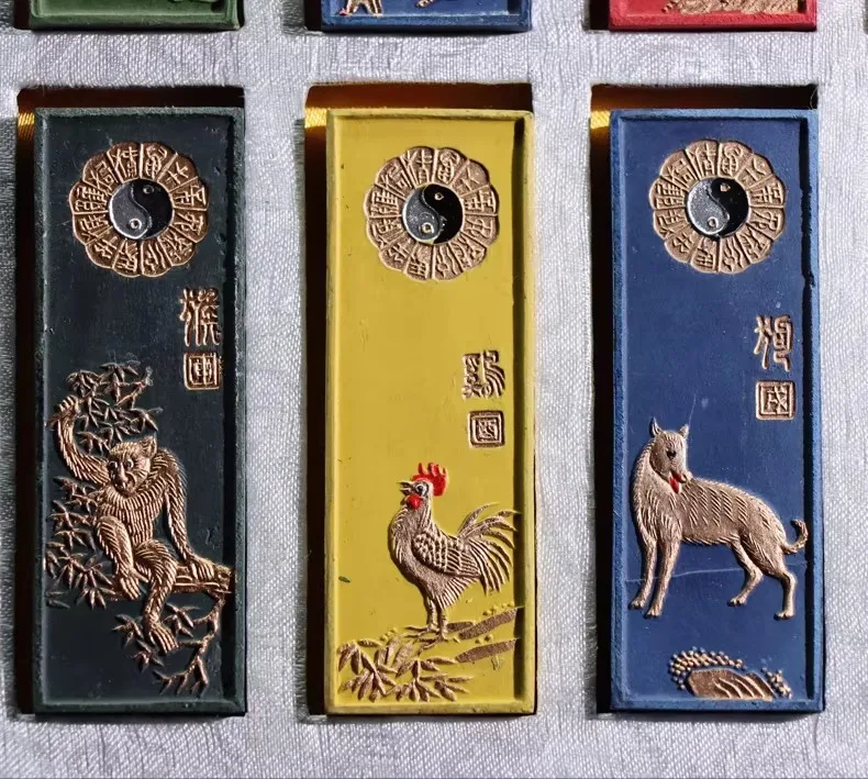 Twelve Chinese Zodiac Signs Color Ink Stick Paint Solid Inks Hui She Laohukaiwen Calligraphy Ink Chinese Painting Ink Sumi-E