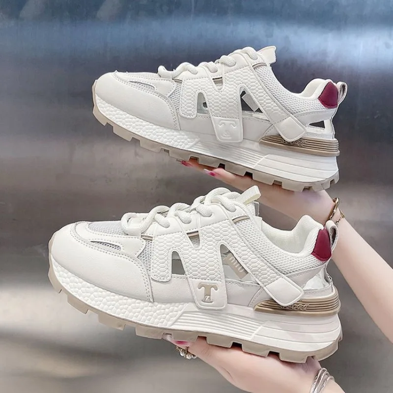 Hot Selling Hollow Breathable Hole Sandals for Women, Thick Soled Dad Shoes 2025 Summer New Casual Shoes Sneakers Platform Shoes