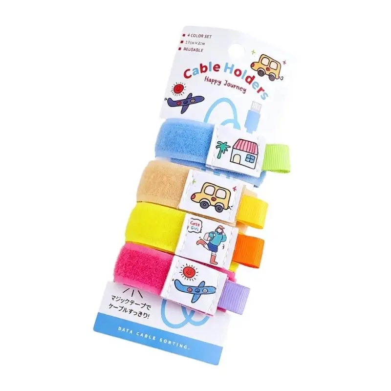 31BA Charging Cable Holder Bands Reusable 4Piece Cord Storage Set 17X2Cm for Desk Bag Daily Carry and Travel Use