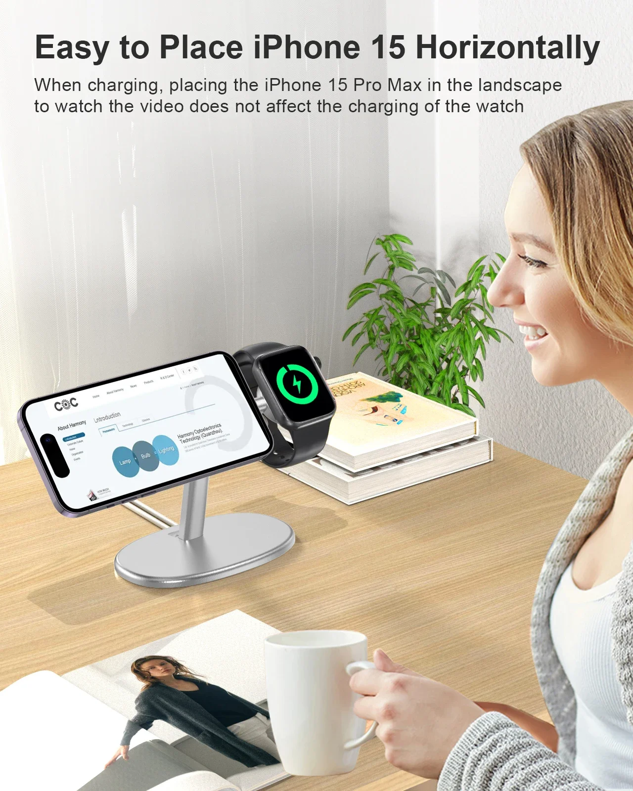 EWA 2-in-1-Desktop-Telefonständer, Schreibtischhalter für Magsafe-Ladegerät für iPhone 16–12 und Apple Watch-Serie (Ladegerät nicht im Lieferumfang enthalten)