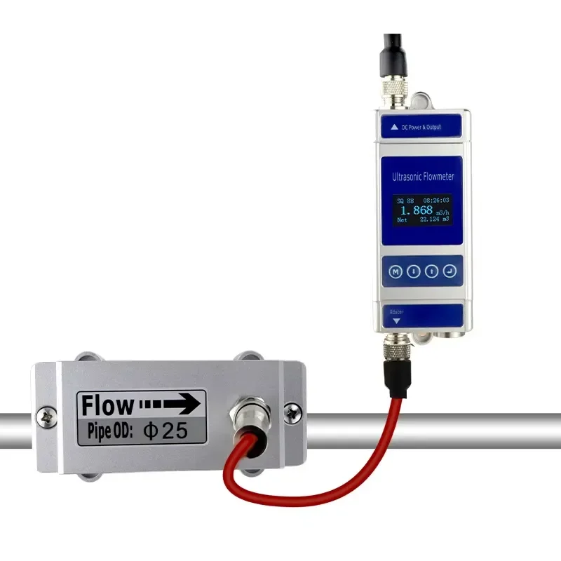Industrial Clamp on Ultrasonic Flow Meter for Water Balancing Hydraulic Flow Monitoring with Temperature Sensor and Data