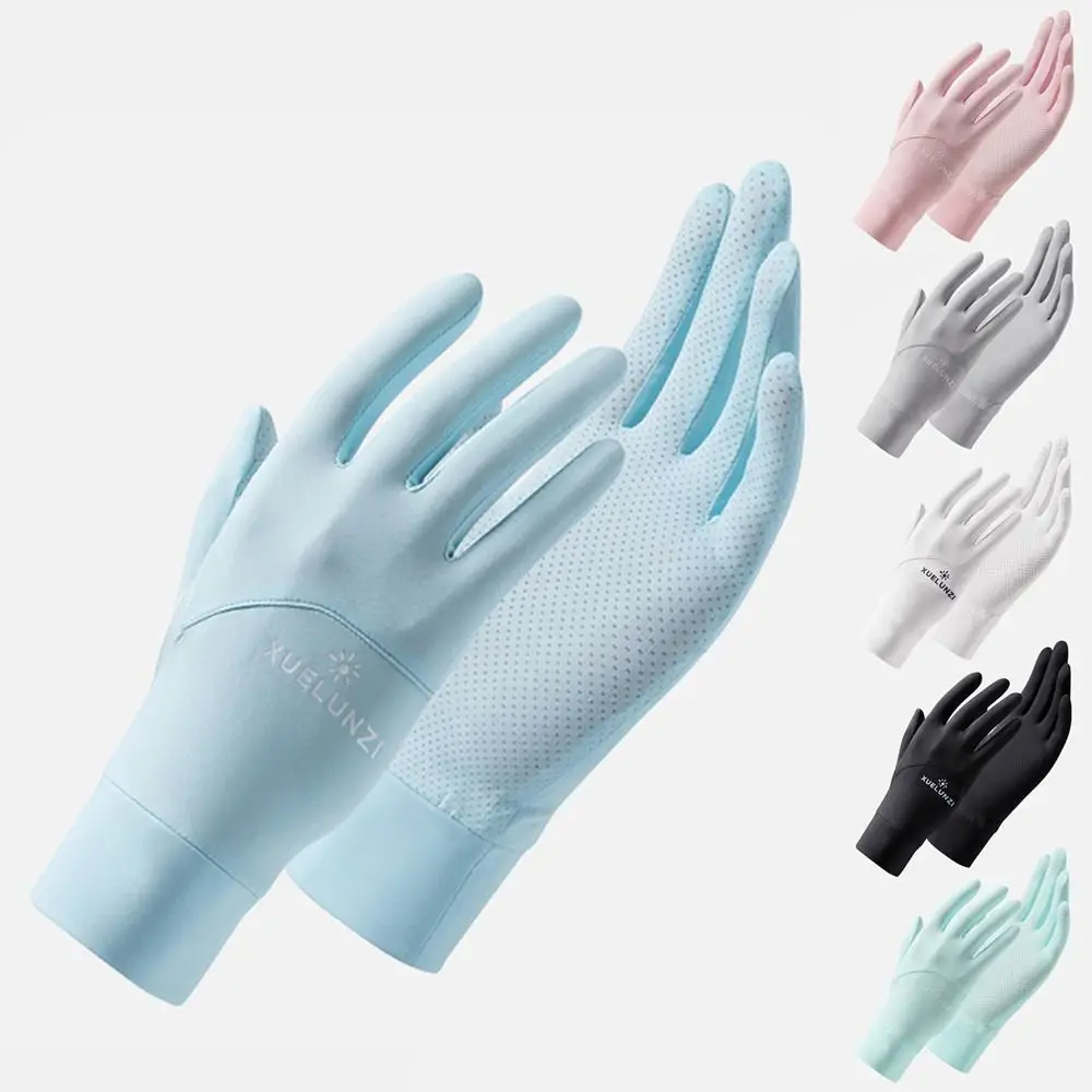 

Fashion Thin Sunscreen Gloves Elastic Slip Resistant Sun Protection Gloves Touch Screen Ice Silk Anti-UV Mittens Women Girls