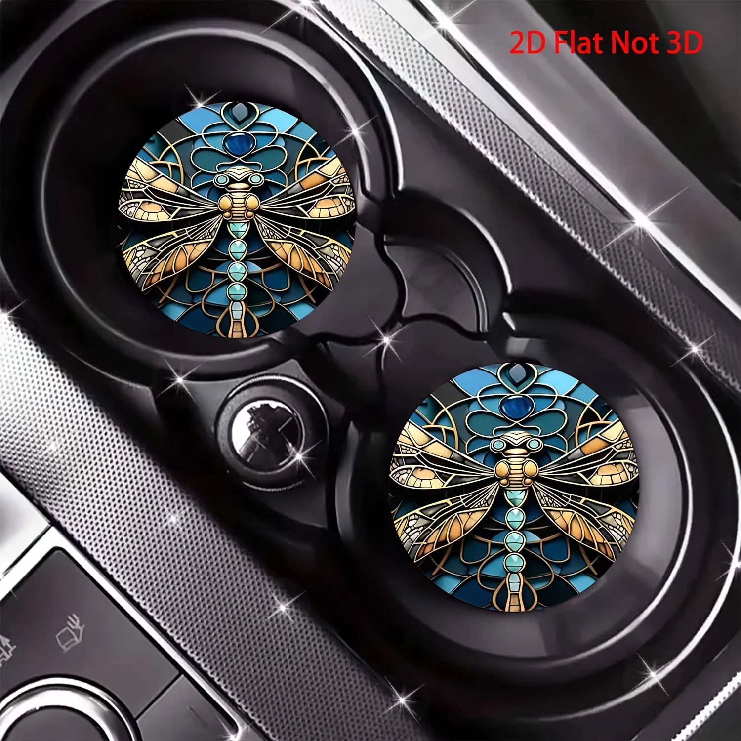 2pcs Stained Glass Style Beautiful Dragonfly Car Coasters, Easy To Clean Coasters, Women'S Car Interior Decoration Additions, Gi