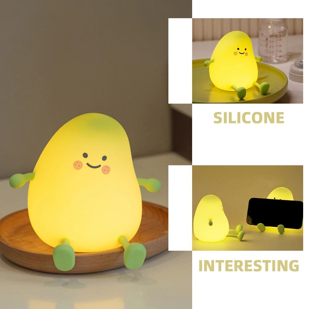 

Children Night Light Decorative Silica Gel Lights Mango Shape Timer Function Safe Material Bedroom Use Cute Design