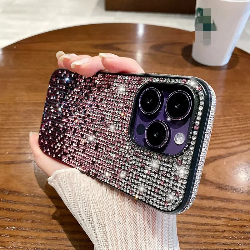 For iPhone 16 ProMax Luxury Full Glitter Diamond Case For iPhone 16 15 11 12 13 14 Pro Max Plus X XS Max Xr 7 8 Ultra Thin Cover