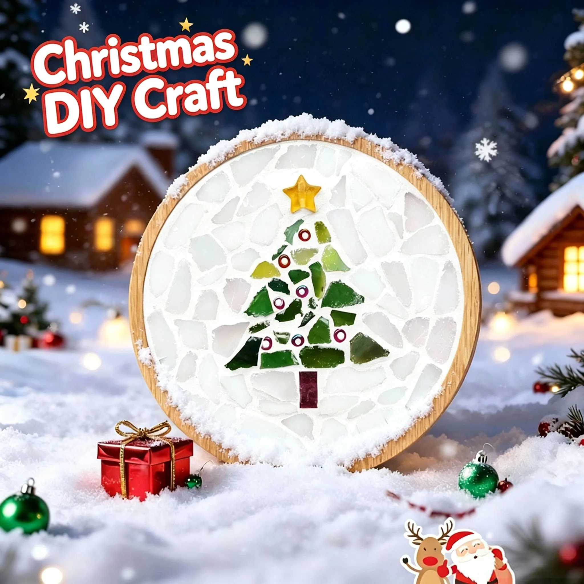 Christmas DIY Mosaic Coaster Kit Bamboo Base Handmade Craft Toy Parent-child Creation Handicraft for Kids Christmas Gift Toys