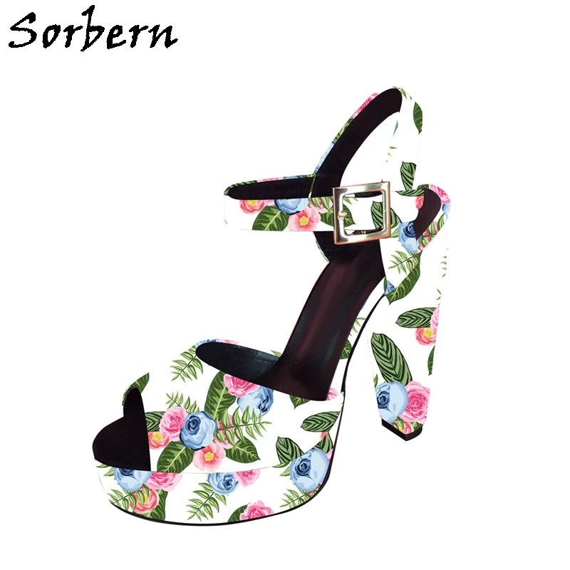 Sorbern Black Faux Suede Female Sandal Block High Heel Platform Slingback Ankle Straps Open Toe Summer Style Chunky Heeled