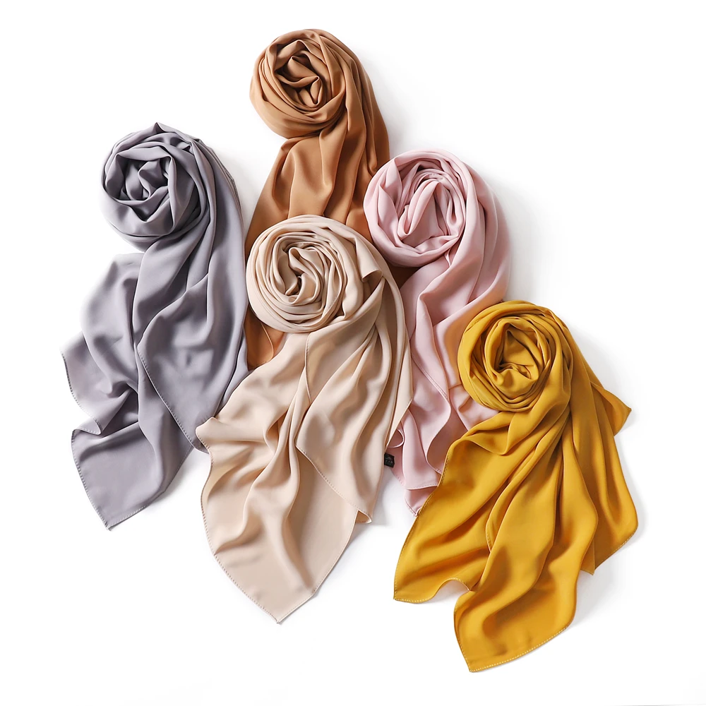 Thick style High Quality Texture Classic Chiffon Hijab Scarf Muslim Women Solid Color Head Wraps Ladies Big Size Headscarf Shawl