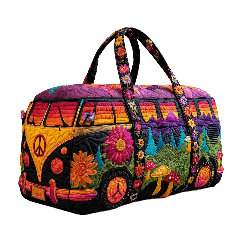 Retro Large Capacity Quilted Duffle Bag Flower Printed Travel Duffel Bag Colorful Dog Gym Tote Bag Gym