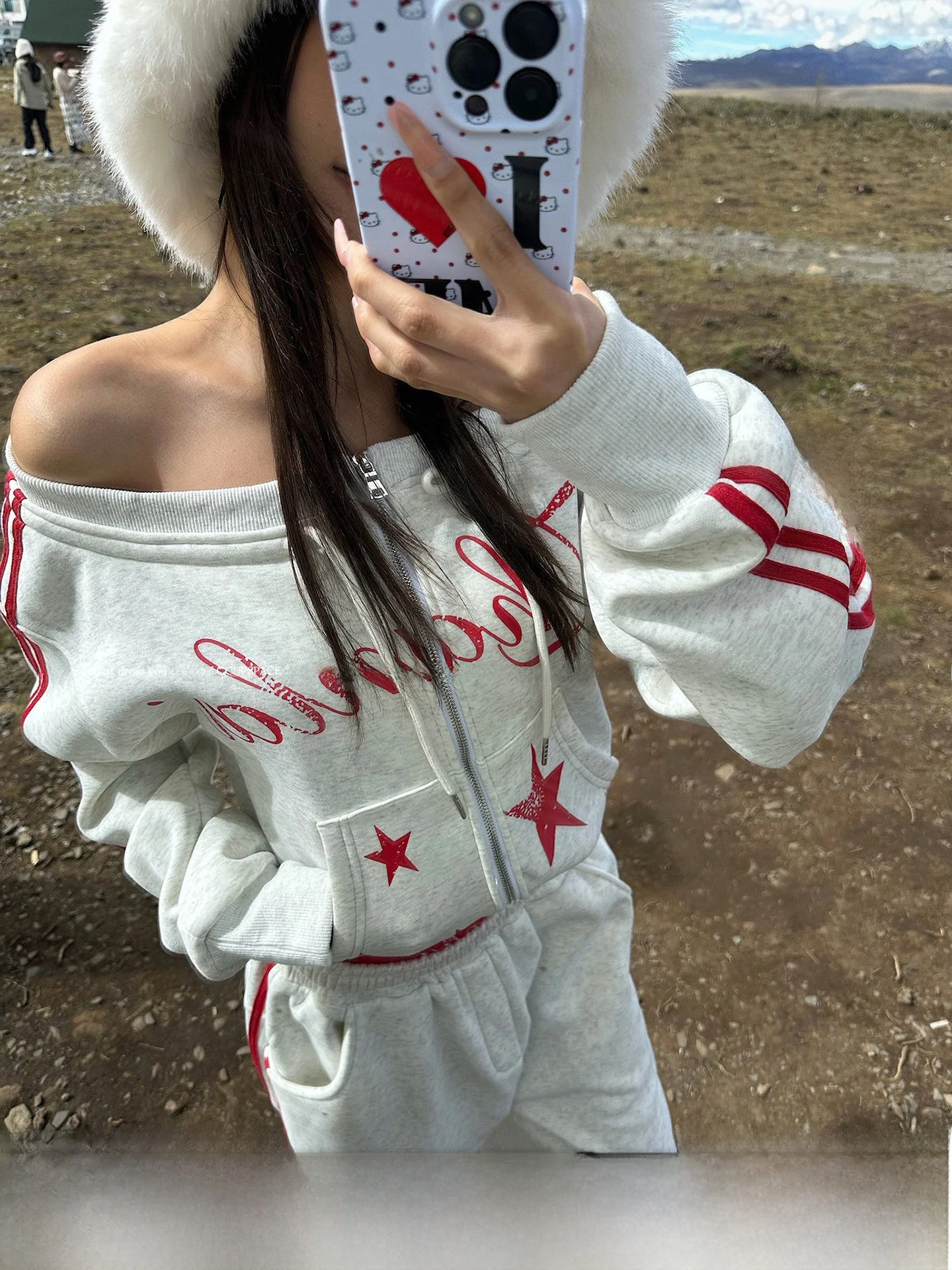 

CCUP SPACE, красная ветровка, длинный женский комплект на одно плечо, повседневные свободные длинные брюки, костюм из двух предметов, осенняя мода