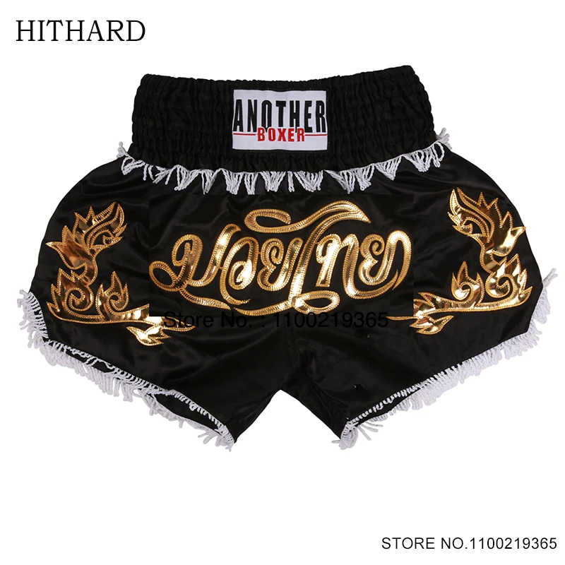 Muay Thai Shorts with Tassels Boxing Shorts Womens Men Child Embroidery Satin Kickboxing Cage Fighting Shorts Grappling Pants