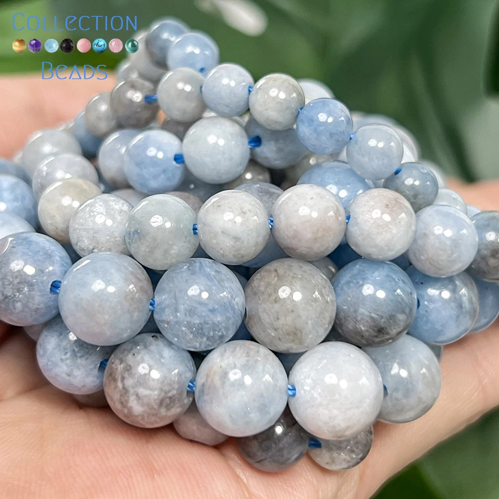 6-10mm Natural Aquamarine Angelite Shape Loose Spacer Beads for Jewelry Making DIY Bracelet Necklace Accessories 15inches