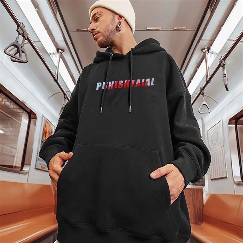 PUNISHTAIAL Letter Print Street Clothes Mens Y2K Hoodies Oversized Sweatshirts Hip Hop Casual Pullover Hoody Autumn Tracksuit