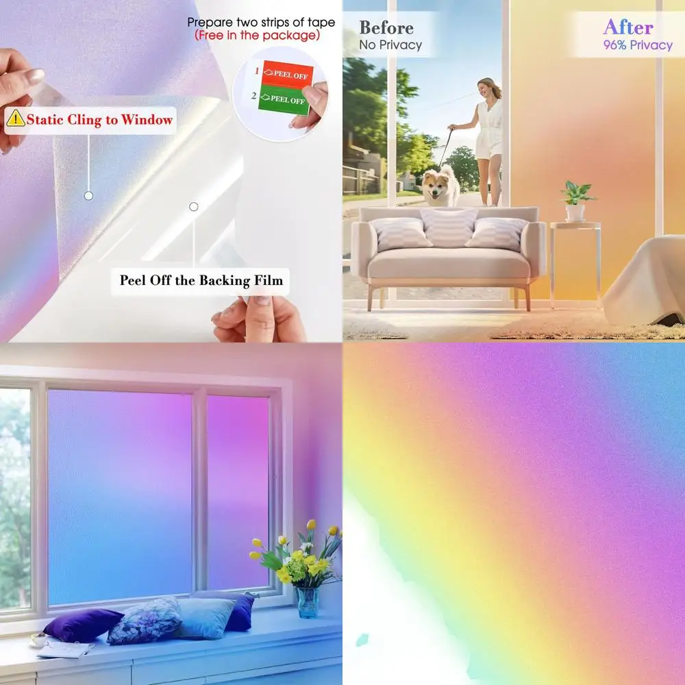 

Радужные призматические оконные пленки, декоративные статические наклейки для обеспечения конфиденциальности и контроля солнечного света, 23,6 x 393,7 дюйма