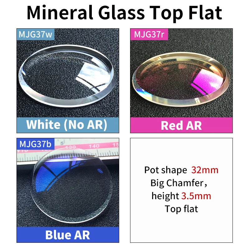 Mineral Crystal Pot Shape 32mm Top Flat Watch Glass Fits 6306-7000 6309-7040 Blue/Red/White AR Coating Big Chamfer Mod Parts