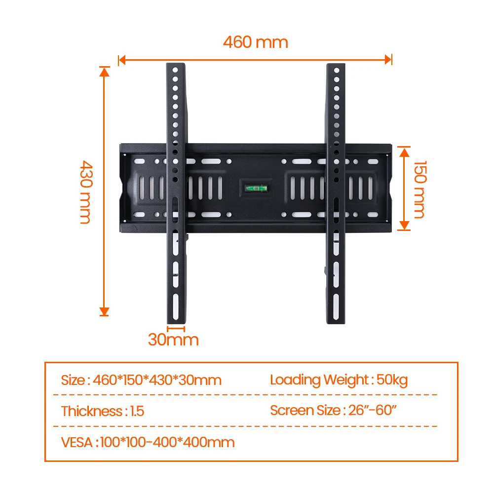 Czarny, walcowany na zimno stalowy uchwyt ścienny do telewizorów LCD LED 26\'\'-60\'\' Obciążenie 70kg VESA 100*100-600*400 Wspornik telewizora