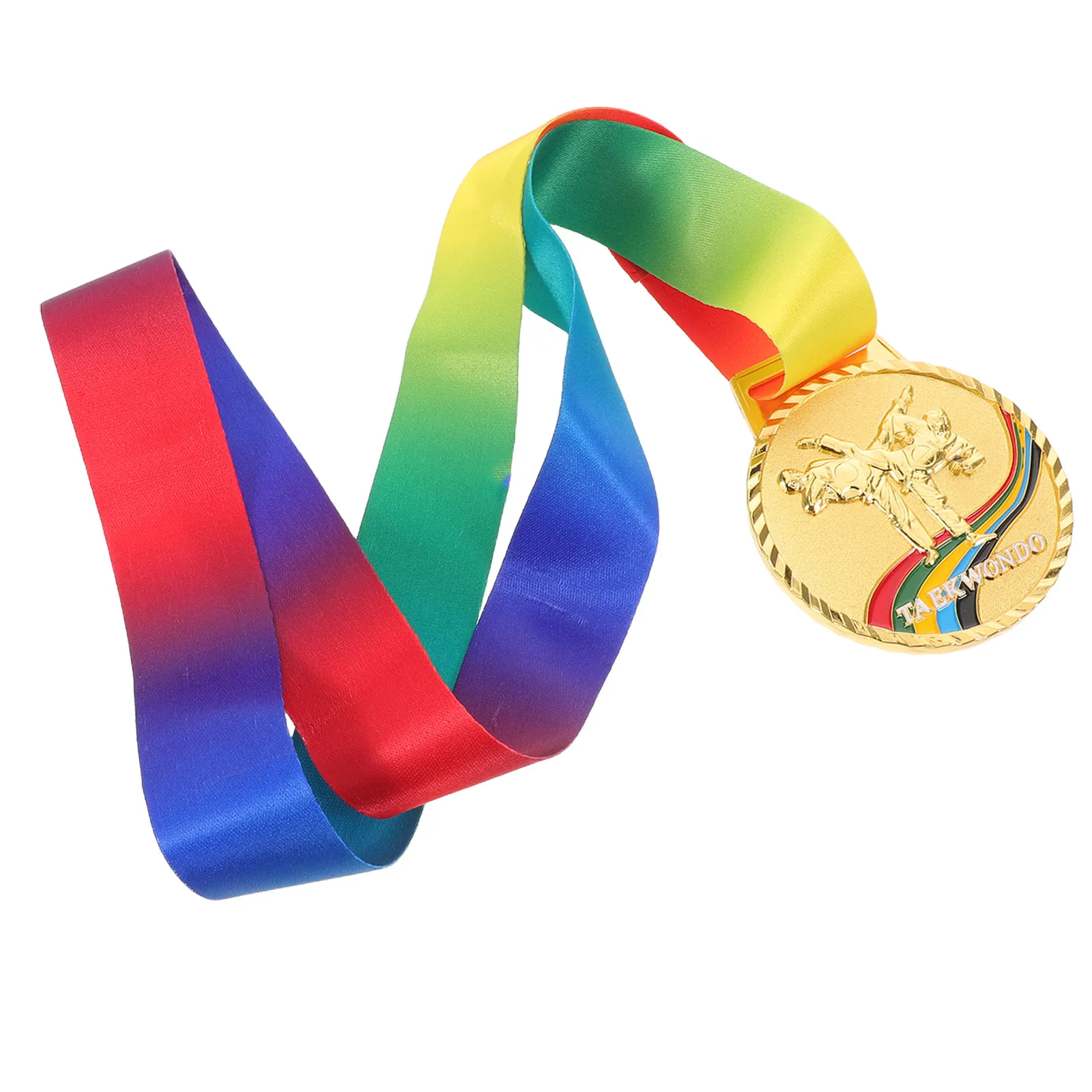 Martial Arts Gold Award Trophy Taekwondo Medal Zinc Alloy Gold Plated Detailed Engraving Vibrant Ribbon for Tournament Winners