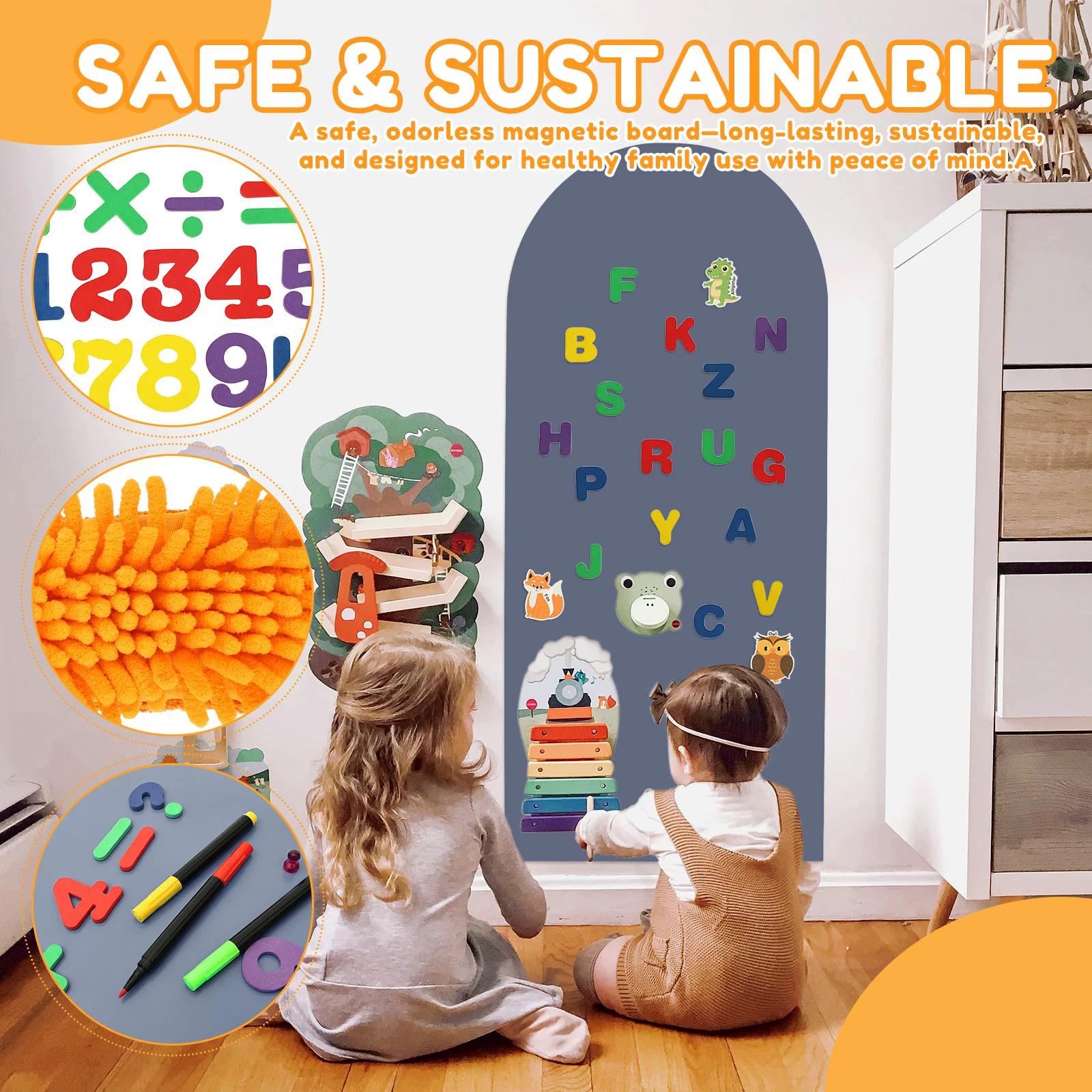 Magnetic Wall Decal for Kids 39.3x17.5 inch Magnetic Wall Decal Arch Chalkboard with Pens Multiple Accessories for Home Playroom view 4