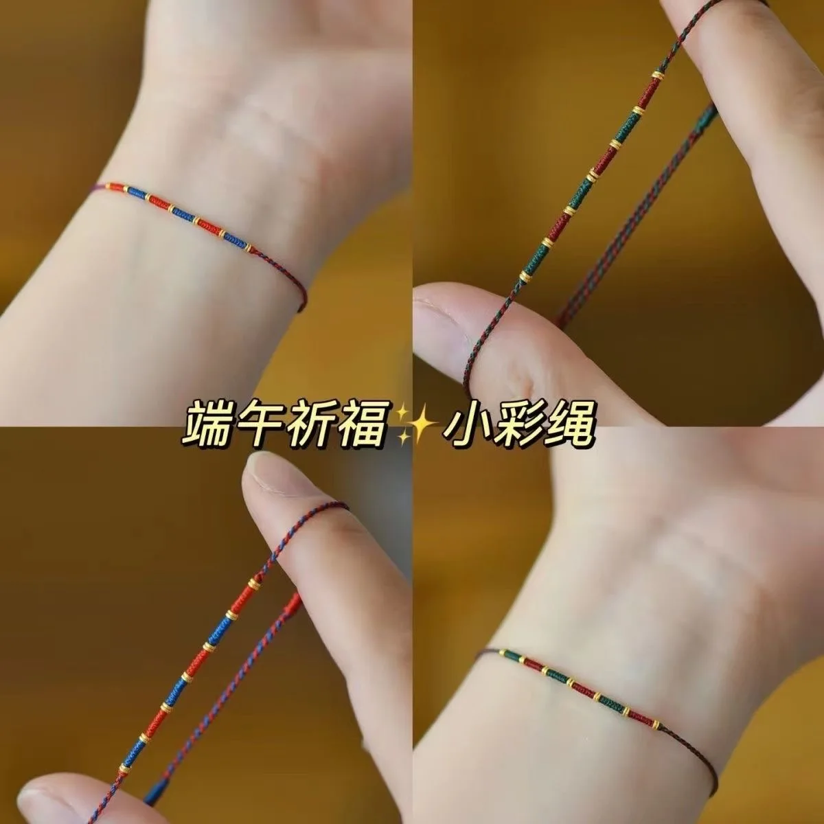 Bracelet porte-bonheur artisanal ultra-fin rouge et bleu, style chinois, double couleur, chaîne d'amitié, cadeau