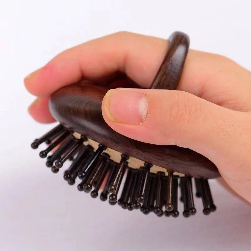 Hair Comb Sandalwood Meridian Massage Brush No Handle Design Round Wood Anti-Static Protect Scalp Hair Styling Tool