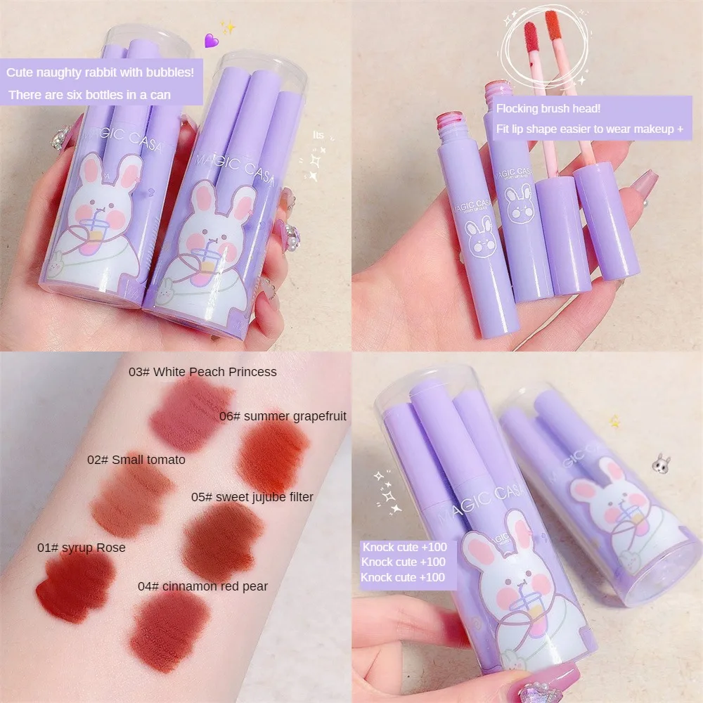 Lip Glaze Mischievous Rabbit Matte Foggy Surface Appear White Lip Glaze Set Non Fading Lip Glaze Set With Matte