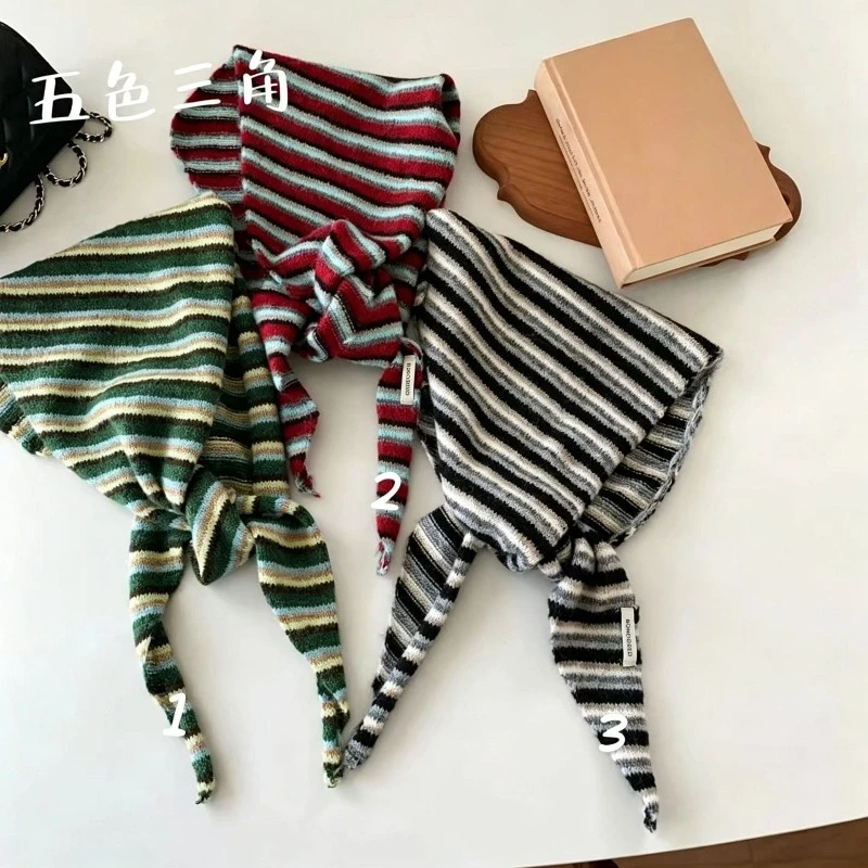 Japanischer Wollmischschal mit gestreiftem Muster, ideal für Herbst und Winter, neuer, warmer und winddichter Schal, der als Schicht über einem Stola getragen werden kann, für Damen. – Detail 4