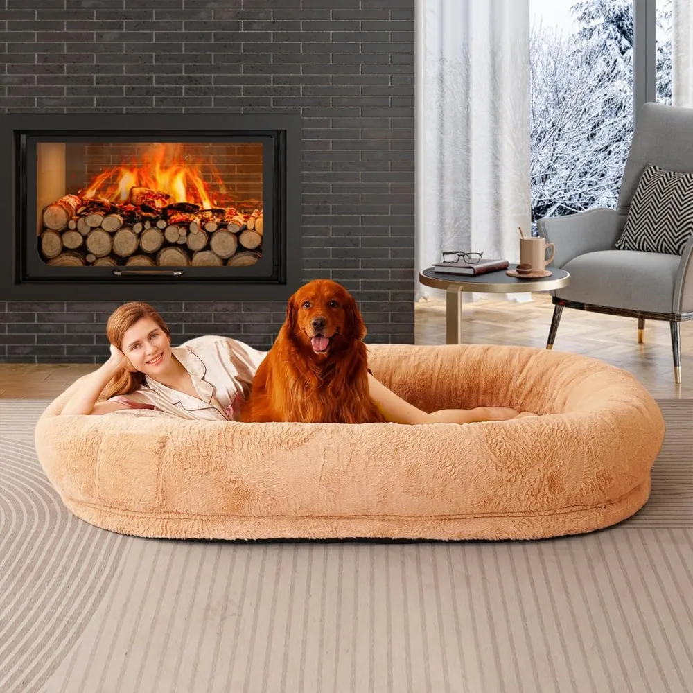 Large Human Dog Bed for Adult People,Napping with Blanket Giant Human Size Orthopedic Dog BeanBed 72