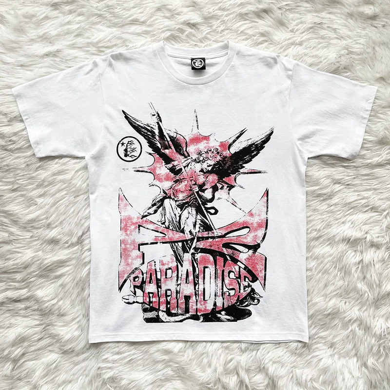 High Street Trendy Short Sleeve T-Shirt Standard Fit Summer 2023 round Neck Youth Fashion Studios Bigger than Satan Short