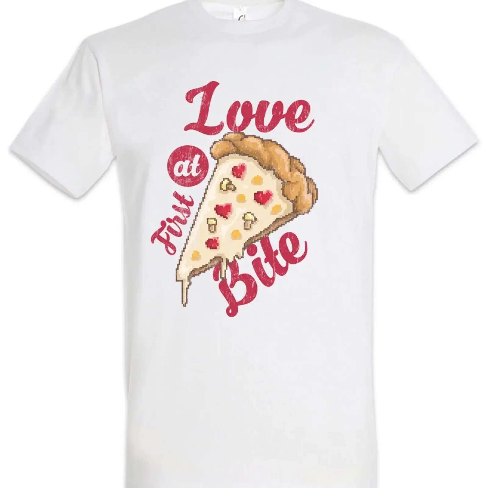 Love At First Bite T Shirt Pixel Retro Italia Fun Geek Nerd Pizza Addiction vintage Washed Stylish homme Slightly Unisex Casual