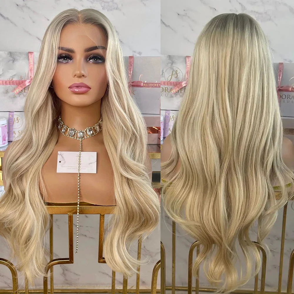 

Baby Blonde Ombré Full Lace Wigs 200% Density Virgin Human Hair Balayage Rooting Wig Premium Hair HD 13X6 Lace Front Wig 28”