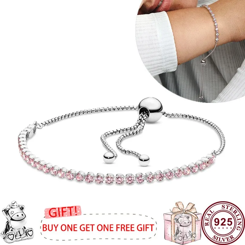 Hot selling 925 Sterling Silver Sparkling Butterfly Original Women's Sliding Tennis Bracelet DIY Fashion Wedding Charm Jewelry