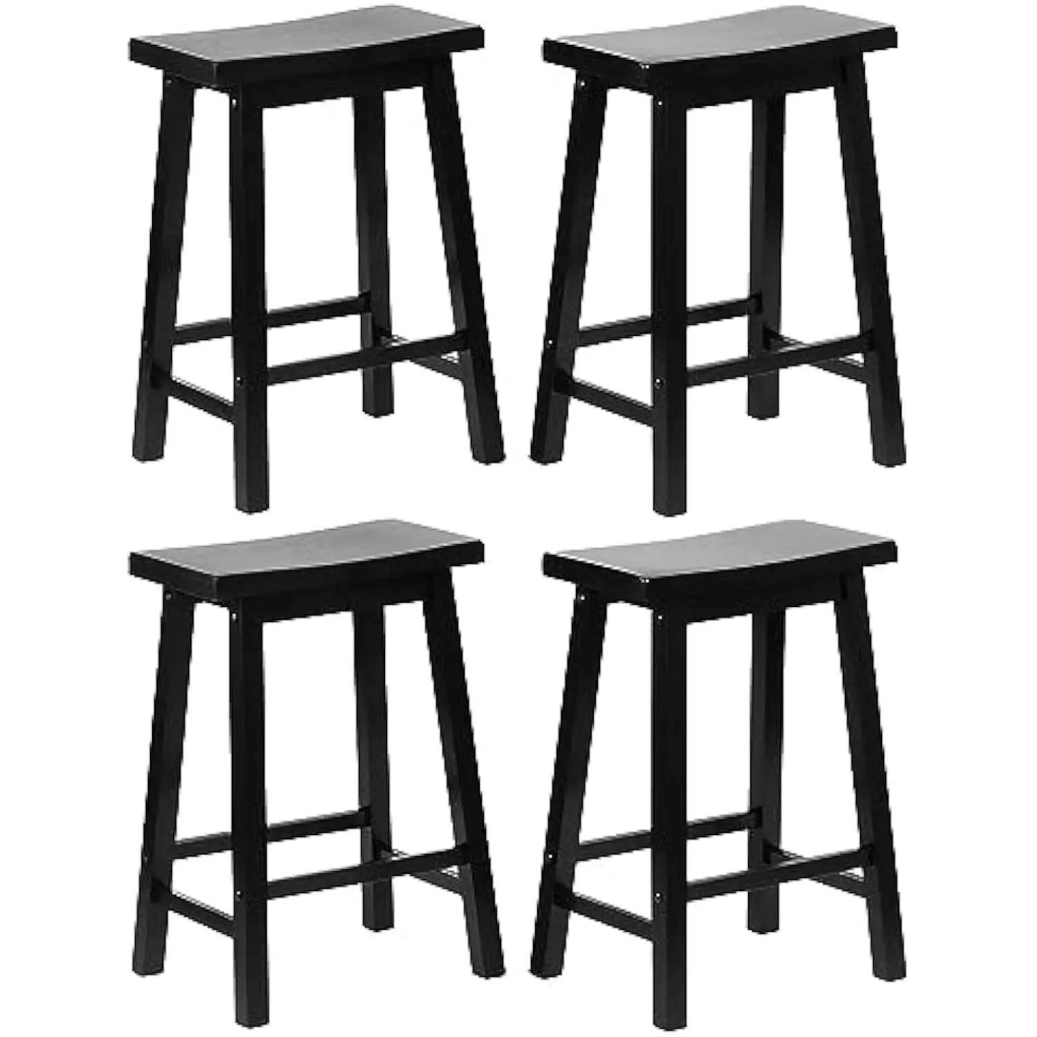 

Classic Saddle-Seat 24 Tall Kitchen Counter Stools for Homes, Dining Spaces, and Bars w/Backless Seats, 4 Square Legs, Black (