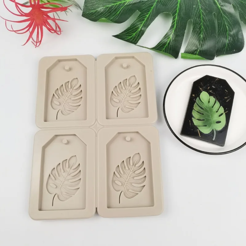 Leaf Silicone Mold with Hole DIY Rectangle Scented Gypsum Pendant Monstera Leaf Handmade Car Aromatherapy Gypsum Wax Tablet Mold