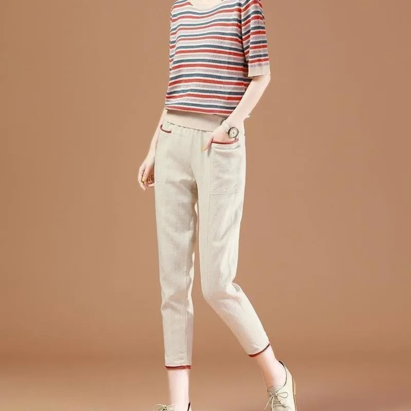 Women Casual High Waist Pants Capris Korean Fashion 2025 Summer Office Lady All-match Calf-length Pencil Pants Pantalon