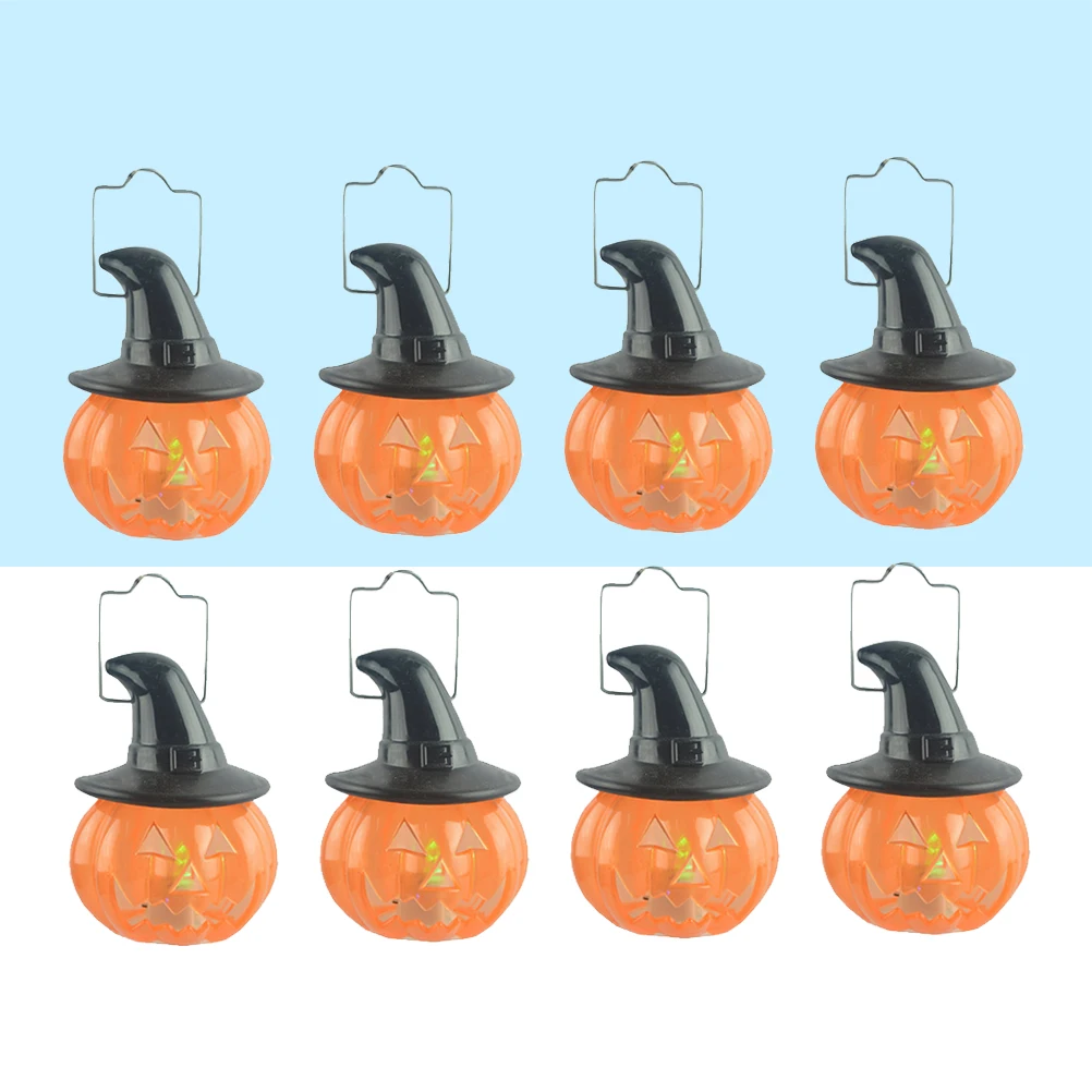 8pcs 할로윈 빛나는 호박 램프 휴대용 Led 랜턴 플라스틱 장식 소품 파티 의상 액세서리 트릭 오어 트리트