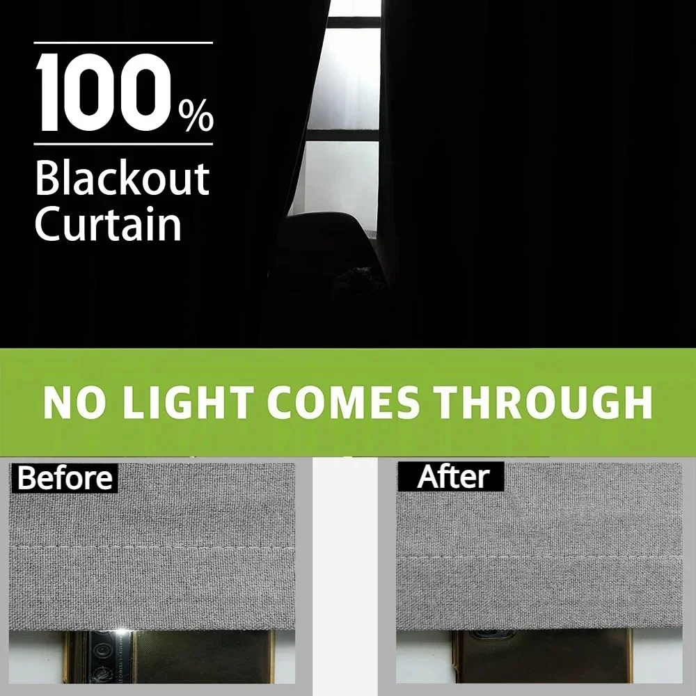 Impermeáveis cortinas de linho para sala de estar, 100% Blackout, Quarto Janela Painéis, Grosso Jardim cortinas