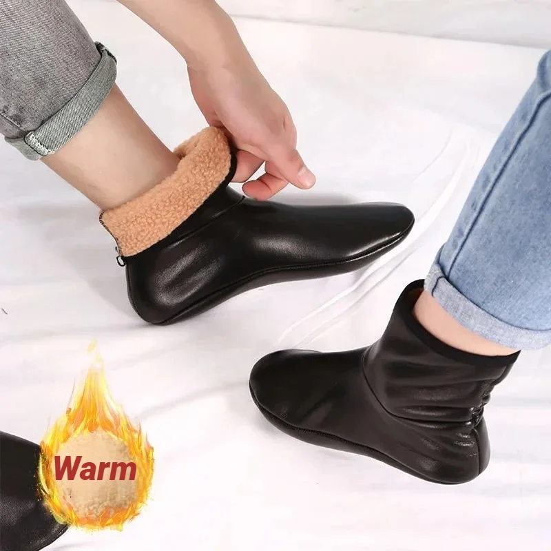1 pair Men's and Women's Medium Waist Velvet Thick Adult Warm Foot Socks High Indoor Leather Waterproof Room Socks