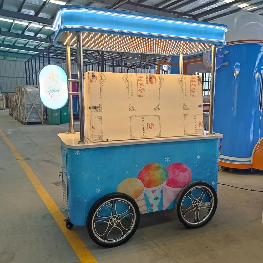 Shaved Ice Cart Food Shop Snack Shaved-ice-cart Mobile Gelato Shaved Ice Cream Stand Bingsu Machine Push Cart Wheels Sale