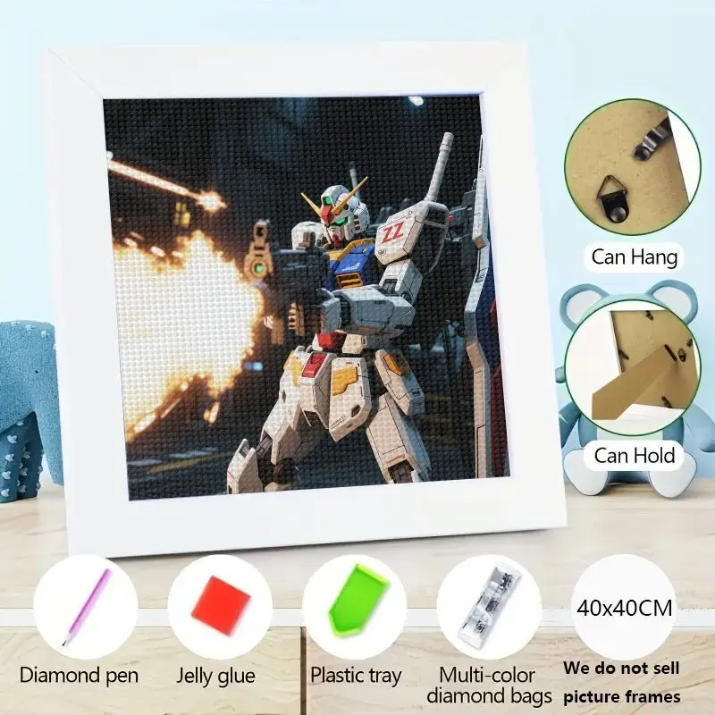 

1PC Gundam Mobile Suit 5D DIY Diamond Painting Kit, Full Drill Anime Robot Mecha Warrior Wall Art, 40x40CM Diamond Embroidery Rh