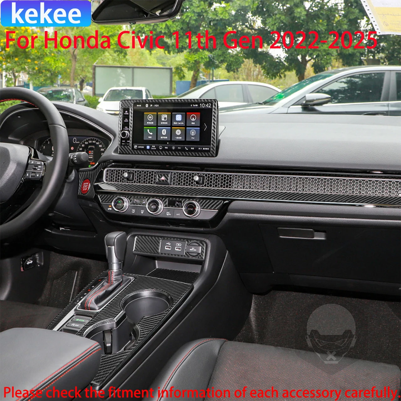Автомобильные аксессуары из углеродного волокна, центральная консоль переключения передач, внутренняя часть, наклейки, отделка для Honda Civic 11th Gen 2022 2023 2024 Автомобильные аксессуары из углеродного волокна, центральная консоль переключения передач, внутренняя часть, наклейки, отделка для Honda Civic 11th Gen 2022 2023 2024