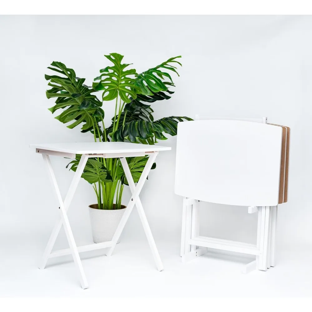 PJ Wood 5 Pack XL Oversize Tray Table for Living Room or Kitchen, Indoor TV Tray Set for Small Spaces and Family Gatherings, Whi