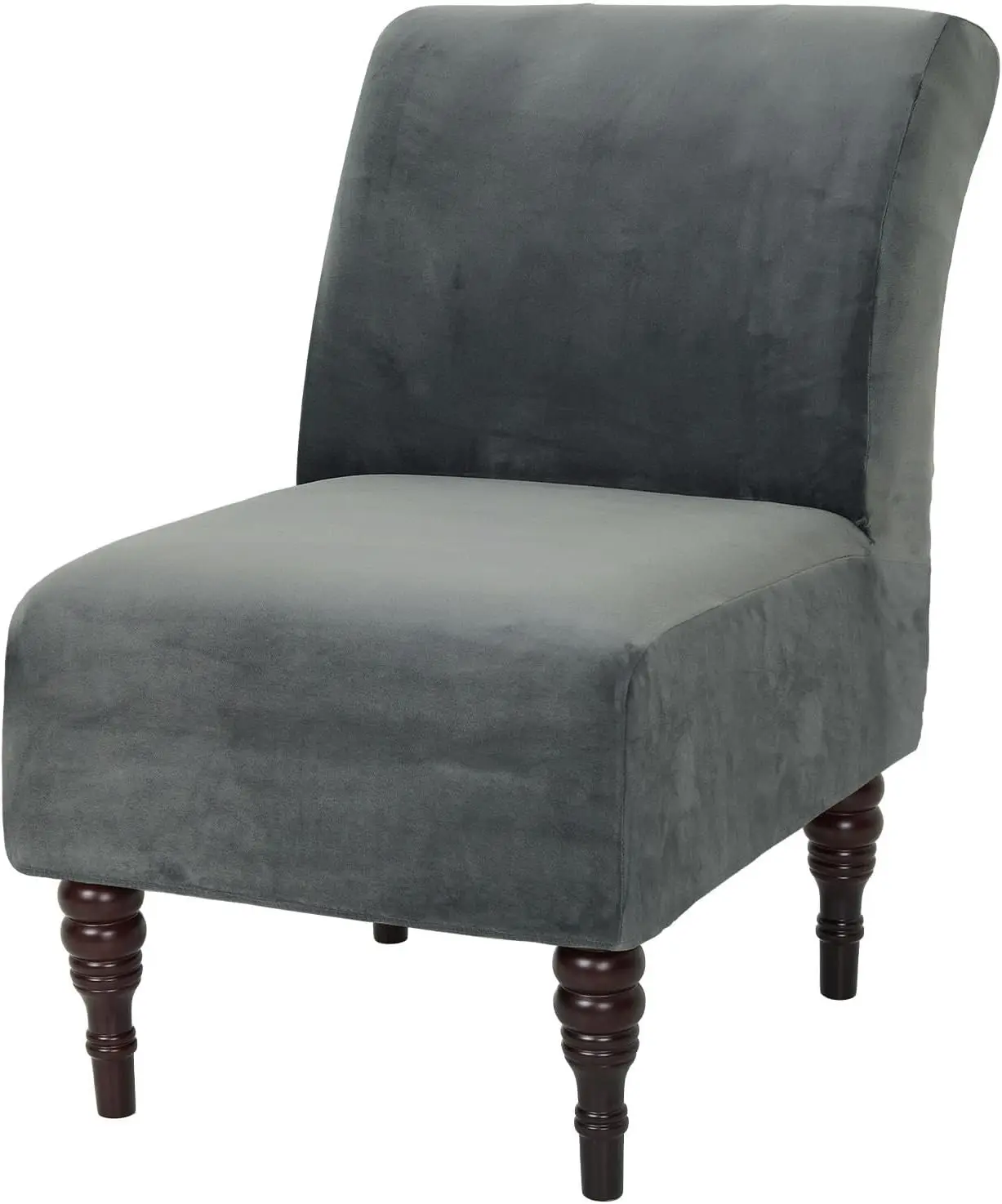 

Soft Stretch Velvet Accent Chair Slipcover, Armless, Removable, Dark Grey, 1
